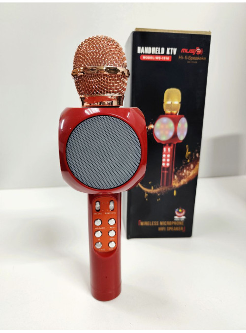 Мікрофон караоке WSTER WS-1816 - бездротовий Bluetooth мікрофон зі світломузикою слотом USB та FM тюнером