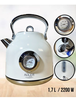 Електрочайник Adler AD 1346 з термометром 1,7 л, 2200 w (білий)