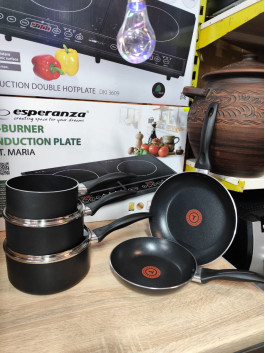 Набір кухонного посуду Tefal 5 предметів з антипригарним покриттям (3 Сотейника та 2 Сковороди)