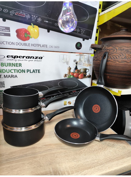 Набір кухонного посуду Tefal 5 предметів з антипригарним покриттям (3 Сотейника та 2 Сковороди)