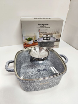 Кастрюля квадратна (2,8 л - 20×9 см) з антипригарним покриттям Gusto CERAMIC SNOW сіра