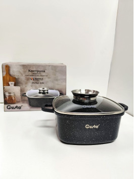 Кастрюля квадратна (2,8 л - 20×9 см) з антипригарним покриттям Gusto CERAMIC SNOW чорна