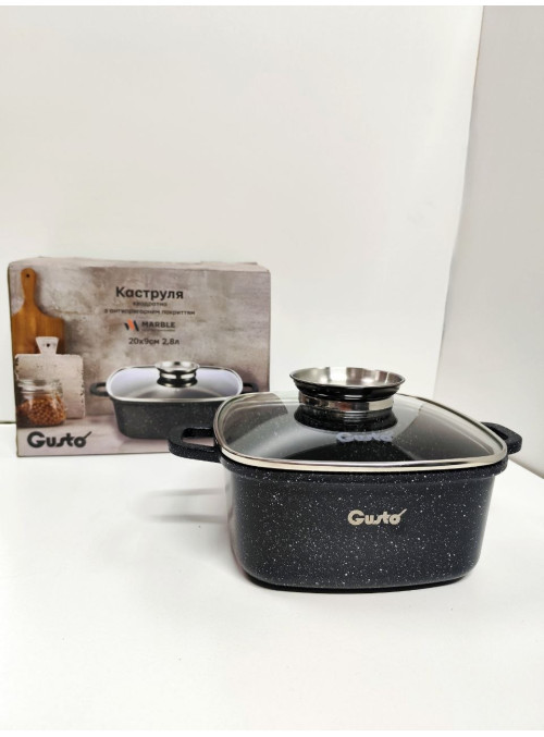 Кастрюля квадратна (2,8 л - 20×9 см) з антипригарним покриттям Gusto CERAMIC SNOW чорна