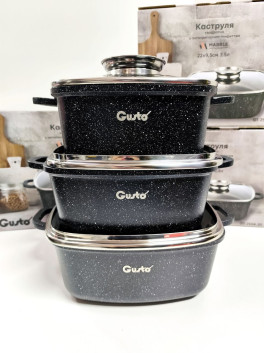 Набір квадратних каструль з антипригарним покриттям Gusto CERAMIC SNOW чорний