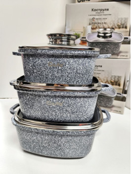 Набір квадратних кастрюль з антипригарним покриттям Gusto CERAMIC SNOW сірий