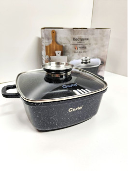 Кастрюля квадратна 3,5 л ( 22×9,5 см) з антипригарним покриттям Gusto CERAMIC SNOW чорна