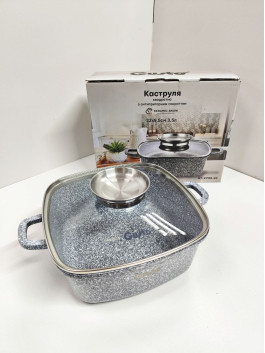 Кастрюля квадратна 3,5 л ( 22×9,5 см) з антипригарним покриттям Gusto CERAMIC SNOW сіра