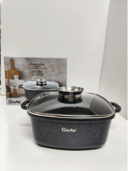Кастрюля квадратна 4,4 л (24×10 см) з антипригарним покриттям Gusto CERAMIC SNOW чорна
